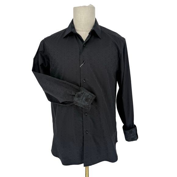 Robert Graham Woven Button Front Long Sleeve Shirt Black Jacquard Paisley M
